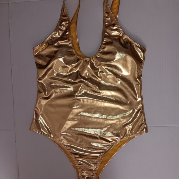 METALLIC GOLD PADDED CUPS ONE PIECE SWIMSUIT - Picture 12 of 12